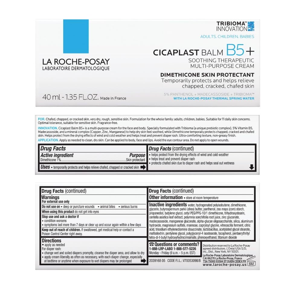 La Roche-Posay Cicaplast Balm B5 Skin Barrier Repair Cream with Centella Asiatica, Shea Butter & Panthenol | Multi-Purpose Healing Ointment for Dry, Irritated Skin | Face, Body & Hand Balm, Baby Safe