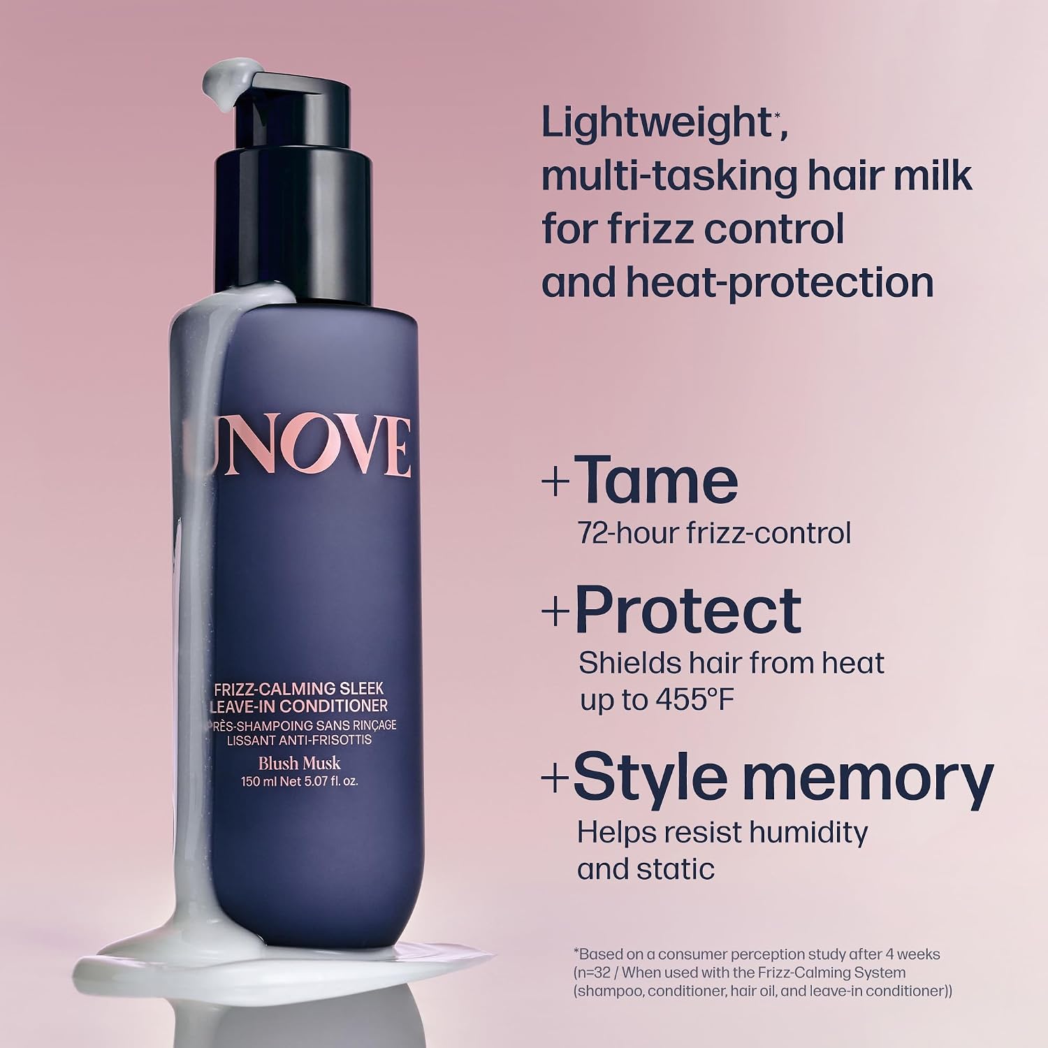 UNOVE Frizz-Calming Sleek Leave-In Conditioner, Anti Frizz Heat Protectant Hair Treatment, 72-Hour Frizz Control, Humidity & Static Resistant, 150 ml / 5.07 fl oz | Korean Hair Care, Leave In Conditioner, Anti Frizz Heat Protectant