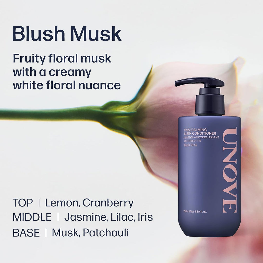UNOVE Frizz-Calming Sleek Conditioner, Blush Musk, 290mL/9.80 fl oz | Korean Hair Care, Anti Frizz Conditioner, Smoothing Conditioner for Frizzy Hair