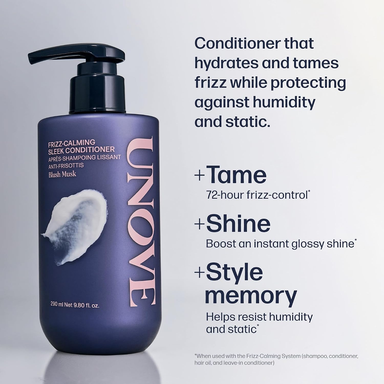 UNOVE Frizz-Calming Sleek Conditioner, Blush Musk, 290mL/9.80 fl oz | Korean Hair Care, Anti Frizz Conditioner, Smoothing Conditioner for Frizzy Hair