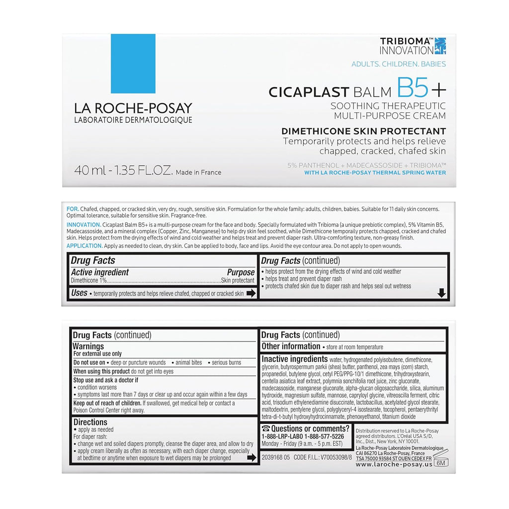 La Roche-Posay Cicaplast Balm B5 Skin Barrier Repair Cream with Centella Asiatica, Shea Butter & Panthenol | Multi-Purpose Healing Ointment for Dry, Irritated Skin | Face, Body & Hand Balm, Baby Safe
