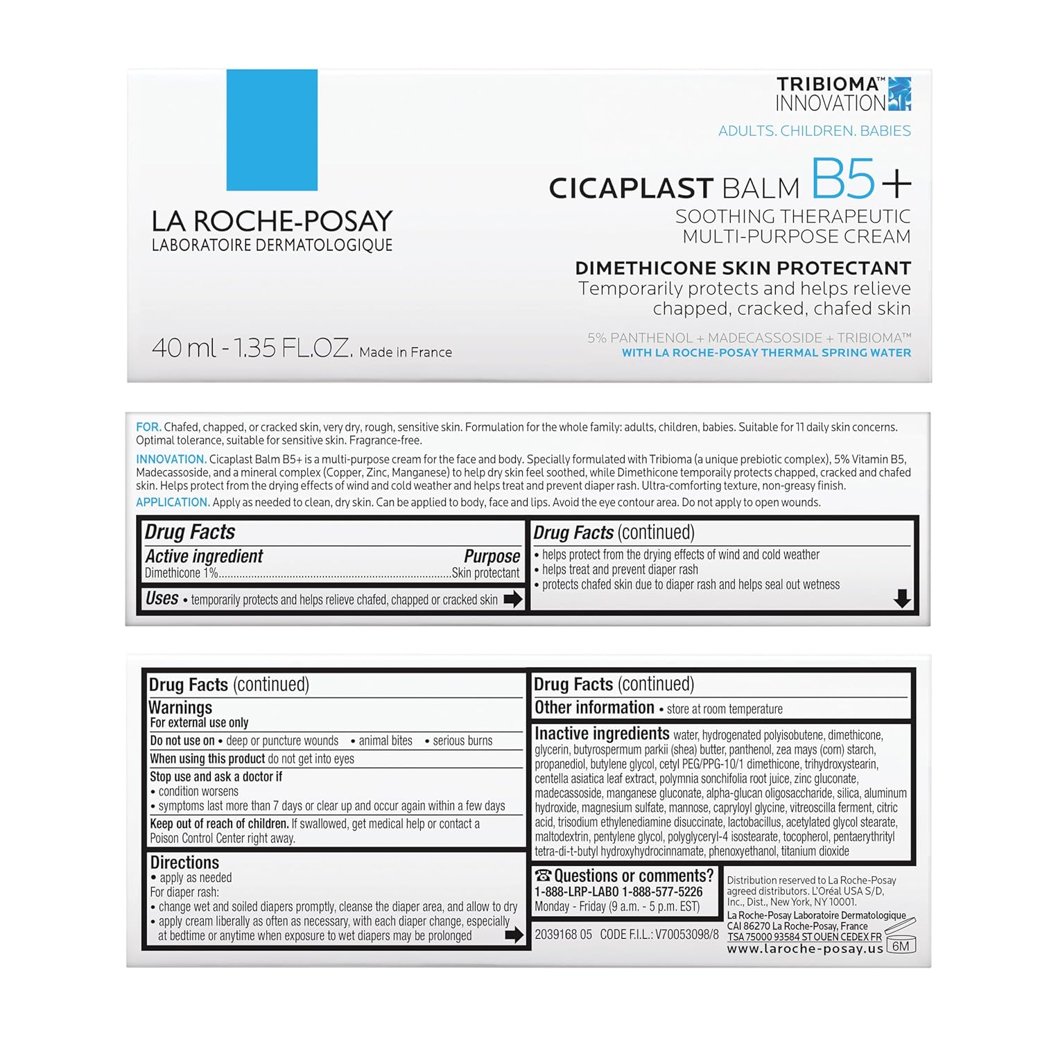 La Roche-Posay Cicaplast Balm B5 Skin Barrier Repair Cream with Centella Asiatica, Shea Butter & Panthenol | Multi-Purpose Healing Ointment for Dry, Irritated Skin | Face, Body & Hand Balm, Baby Safe