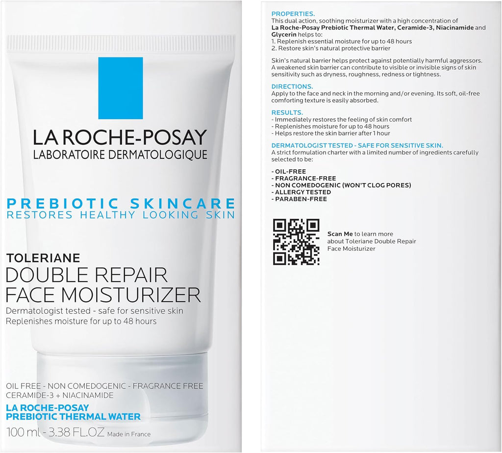 Toleriane Double Repair Face Moisturizer, Daily Moisturizer Face Cream with Ceramide and Niacinamide for All Skin Types
